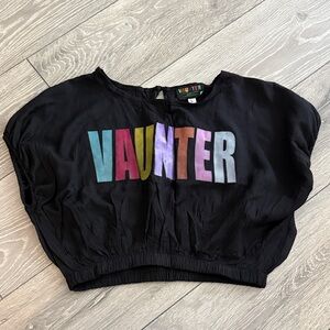 Vaunter Black Cropped Top with Multicolor Logo